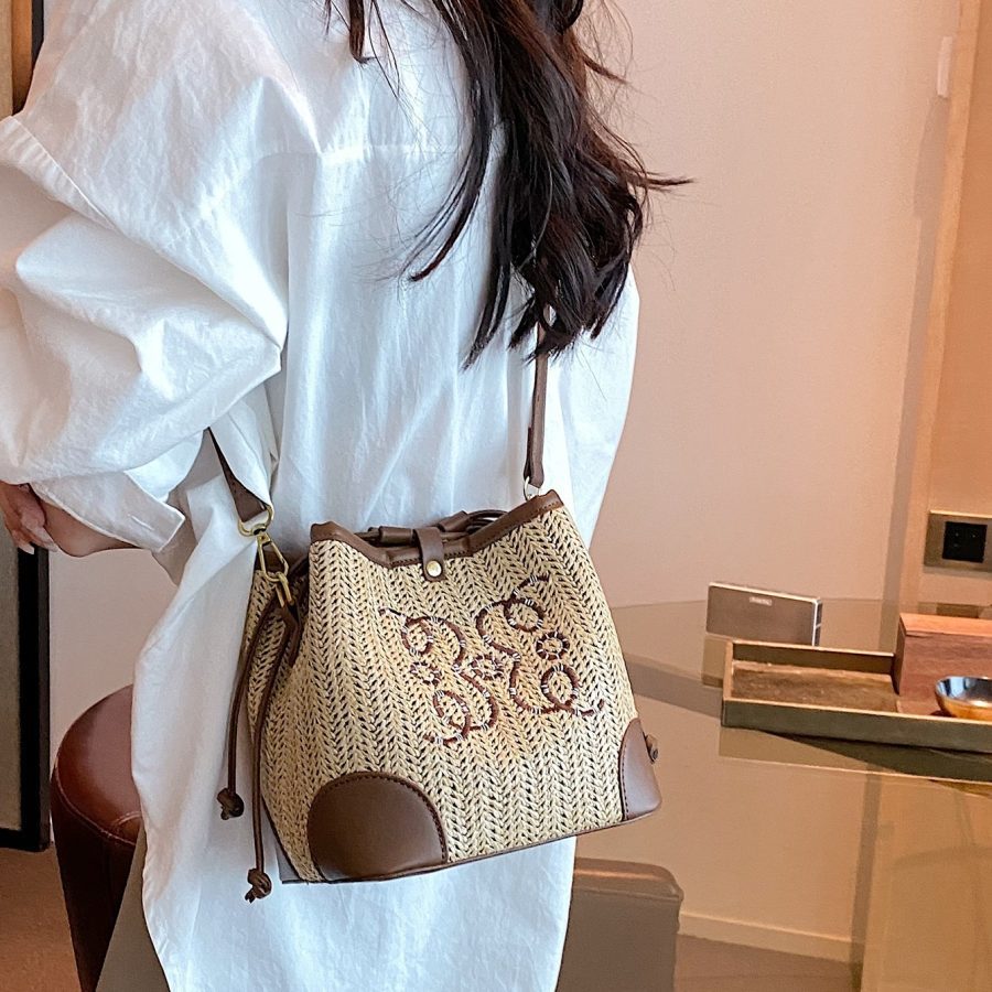 Women's Straw Seaside Vacation Beach Woven Bucket Bag - Image 7
