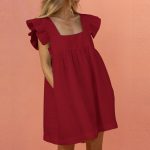 Square neck ruffled flying mini dress