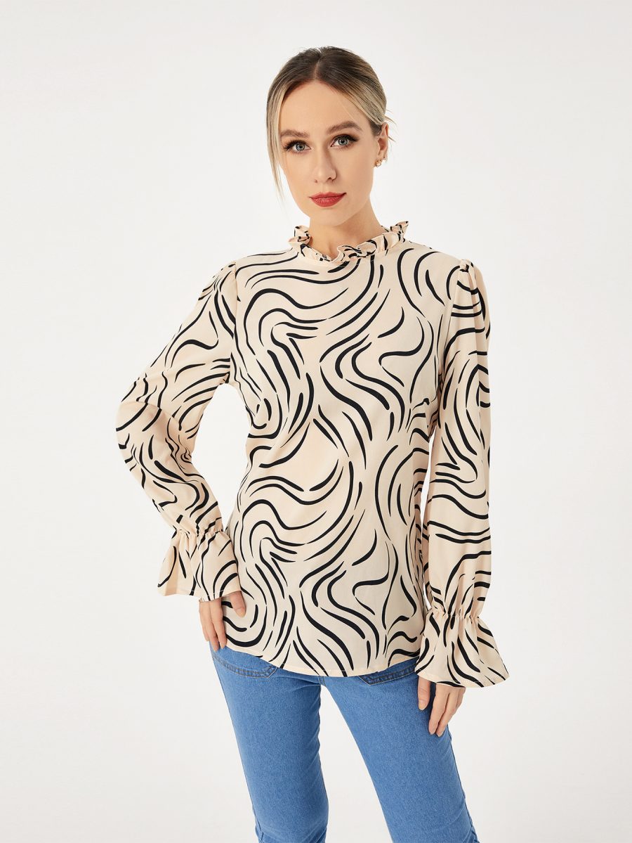 Ladies Graphic Casual Balloon Sleeve Shirt - Image 3