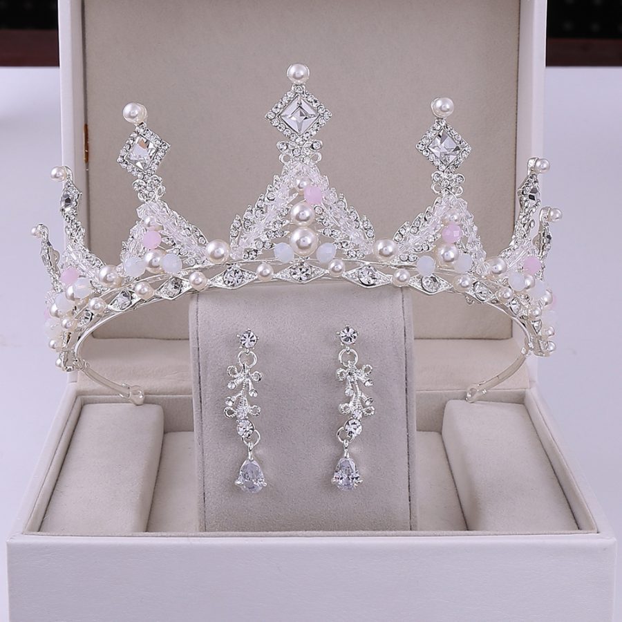 Korean Style Bridal Crown Earring Set - Image 8