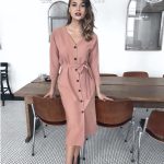 V-neck long sleeve midi dress - Image 2