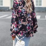 Women's Tops Casual Floral Print V Neck Long Sleeve Shirts Loose Chiffon Blouses Shirts Tops - Image 4