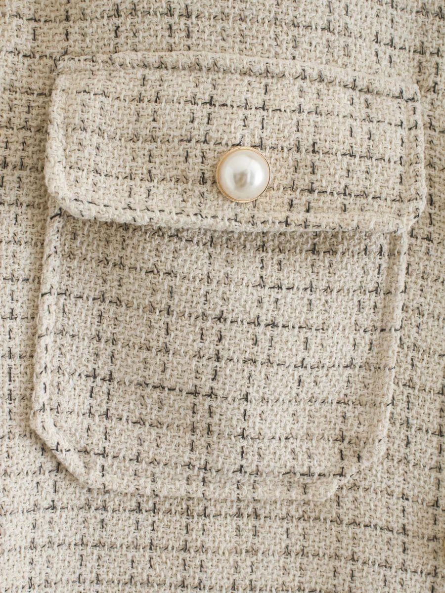 Women Plaid Pattern Thick Coats Jacket Pearl Buttons Long Sleeves Pocket Ladies Elegant Autumn Winter Coat - Image 10