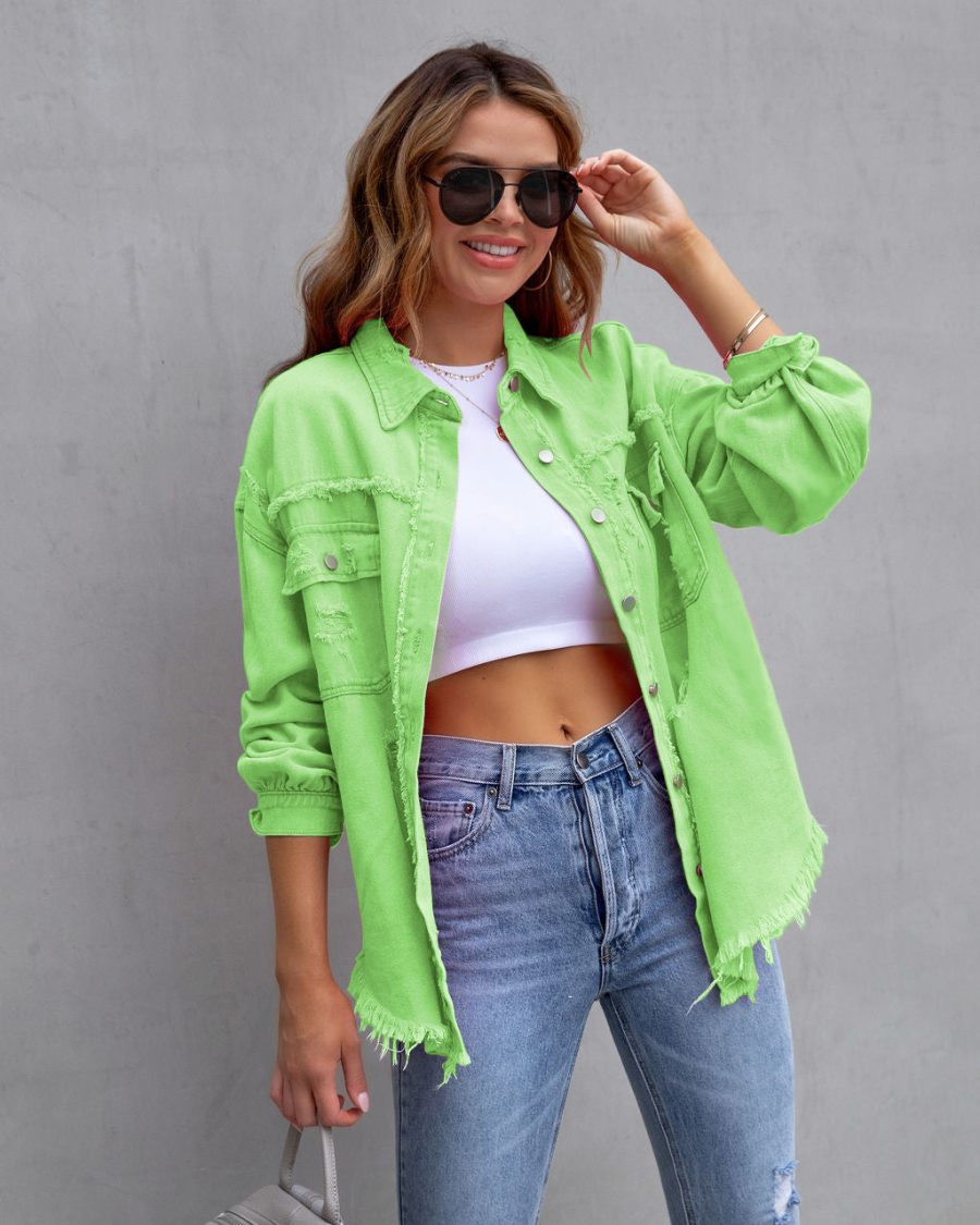 Fashion Ripped Shirt Jacket Female Autumn And Spring Casual Tops Womens Clothing - Image 7