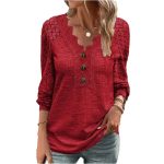 Women's Long Sleeve Shirt Leisure Pullover Slim Lace T-shirt - Image 2