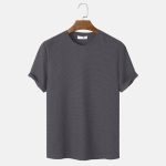 Men Summer Solid Color Round Neck Basic T-Shirts - Image 4