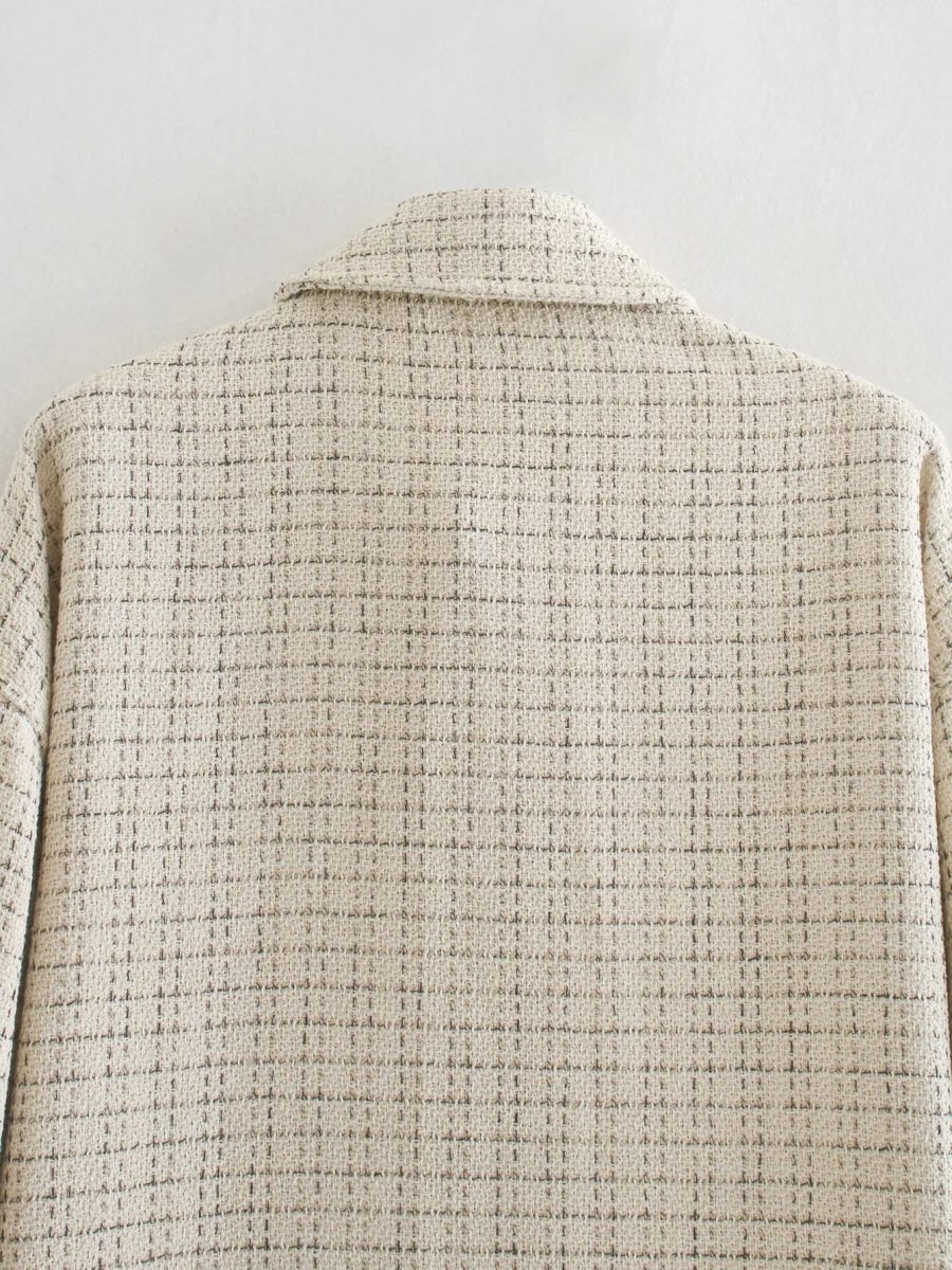 Women Plaid Pattern Thick Coats Jacket Pearl Buttons Long Sleeves Pocket Ladies Elegant Autumn Winter Coat - Image 5
