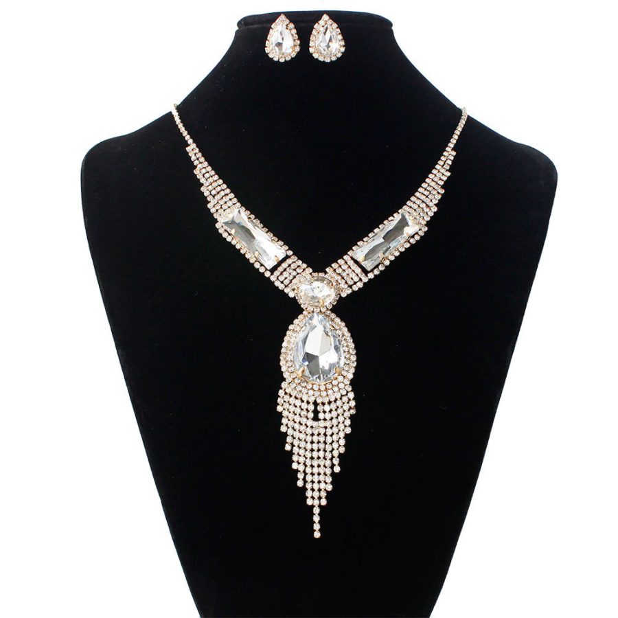 S151 fashion bridal jewelry set, tassel diamond, colorful micro wedding jewelry, necklace, earring set - Image 10