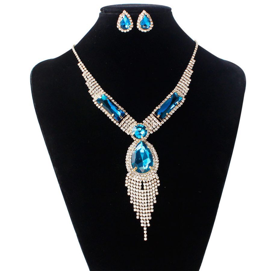 S151 fashion bridal jewelry set, tassel diamond, colorful micro wedding jewelry, necklace, earring set - Image 7