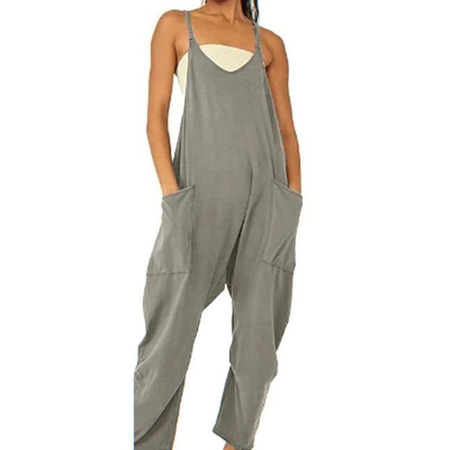 Summer Women's Loose Sleeveless Jumpsuits Spaghetti Strap Long Pant Romper Jumpsuit With Pockets Zipper - Image 7