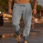 Men's Solid Color Cotton Linen Loose Beach Casual Pants - Image 3