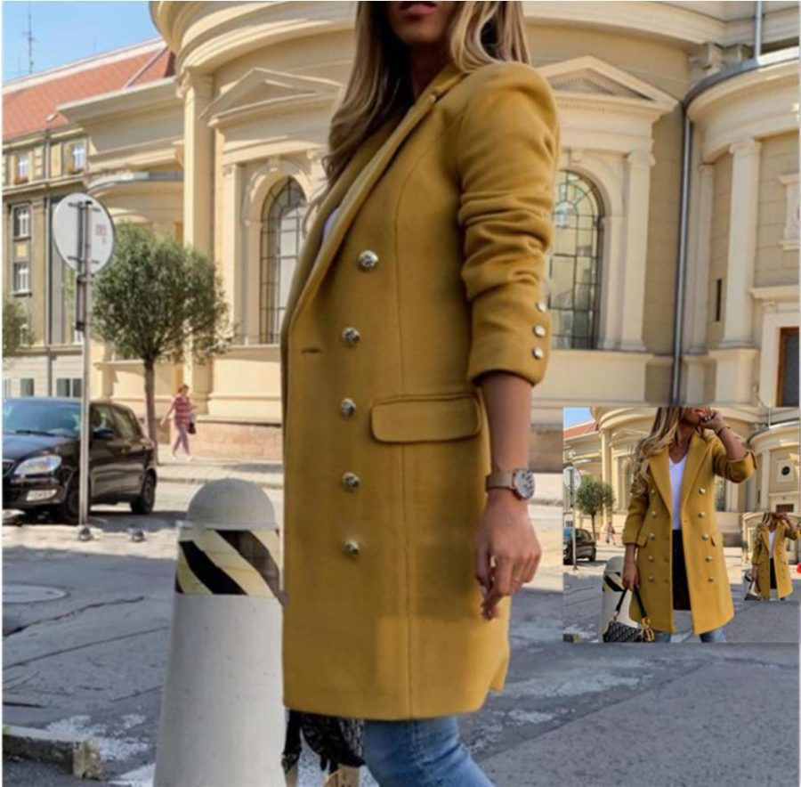 Blends Women Long Coats Trench Notch Collar Double Breasted Vintage Elegant - Image 3
