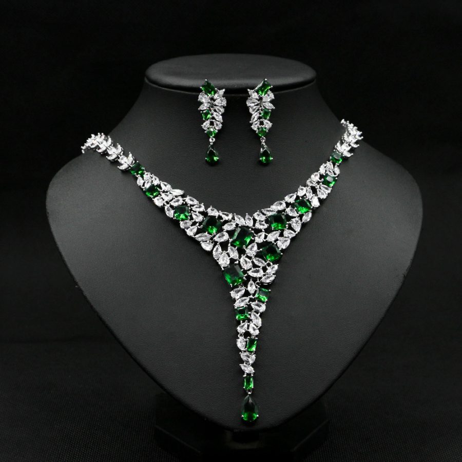 Colorful Zircon Necklace Set Wedding Dress Wedding Earring Accessories - Image 2