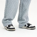 Checkerboard Clip Velvet Hidden Check Embroidered Knitted Trousers Man - Image 3