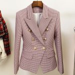 Houndstooth Small Jacket Women Long-Sleeved Double-Breasted Plaid Blazer - Image 2
