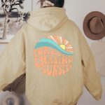 Fleece-lined Sunset Print Kangaroo Pocket Drawstring Hoodie - Image 8