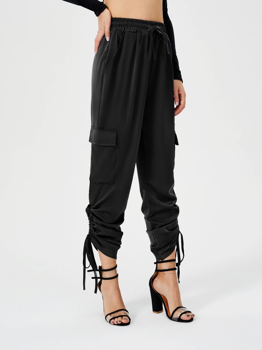 Women's Satin Jogger Pants Casual High Waist Long Lounge Pant Trousers With Pockets - Image 5