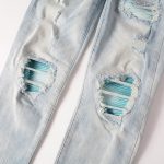 Baby Blue Wash Water Worn Patch Torn Jeans Male - Image 10