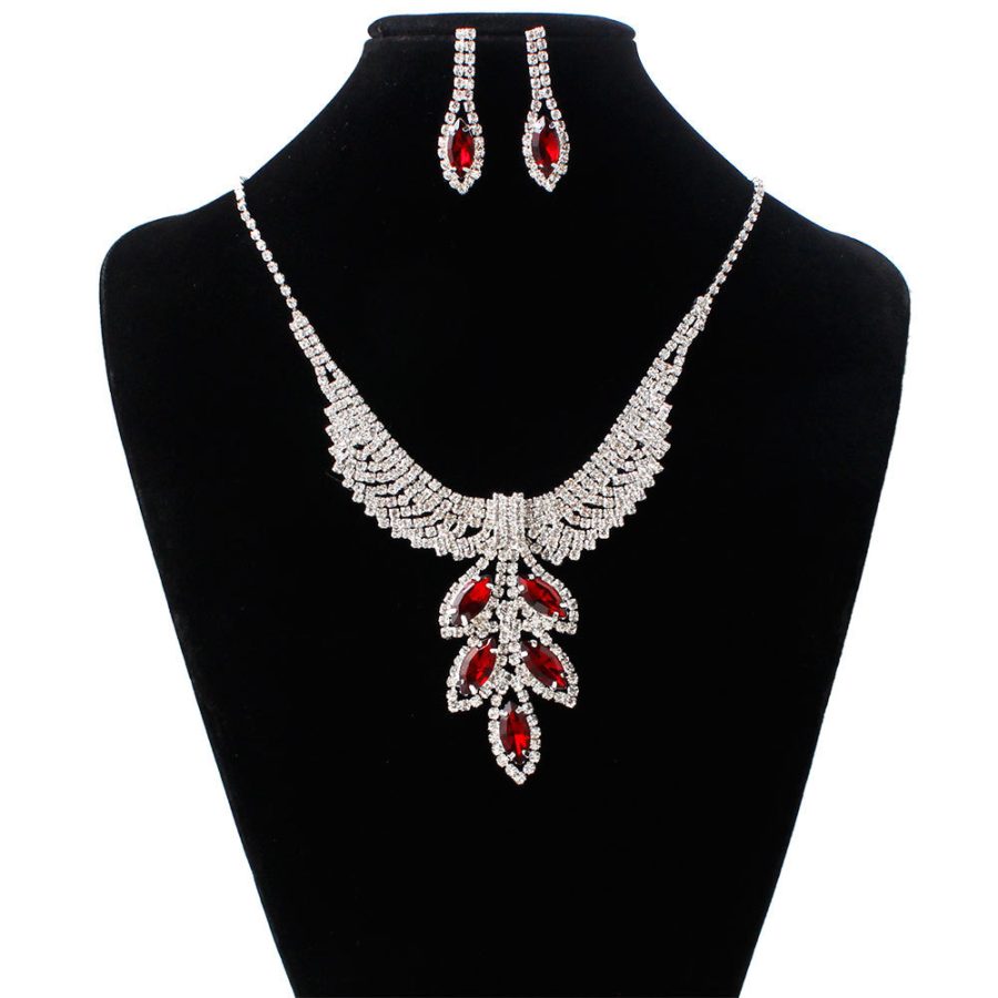 Bridal Jewelry three sets of Korean Wedding Necklace, earring set, Rhinestone Wedding dress accessories, wedding jewelry wholesale - Image 3