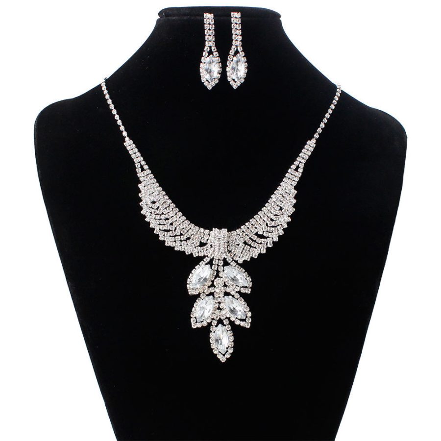Bridal Jewelry three sets of Korean Wedding Necklace, earring set, Rhinestone Wedding dress accessories, wedding jewelry wholesale - Image 2