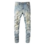 Torn Graffiti Old Wash Stretchy Slim Jeans Men - Image 2