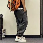 Overalls Men's Spring And Autumn Black Casual Harem Pants Elastic Waist - Image 8