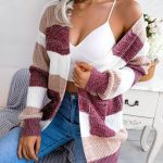 Plaid Sweater Women Casual Lantern Sleeves Cardigan Jacket Outerwear Clothes - Image 6