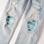 Baby Blue Wash Water Worn Patch Torn Jeans Male - Image 8