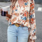 Women's Tops Casual Floral Print V Neck Long Sleeve Shirts Loose Chiffon Blouses Shirts Tops - Image 8