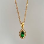 Olive Shaped Horse Eye Zircon Full Drill Titanium Steel Necklace - Image 3