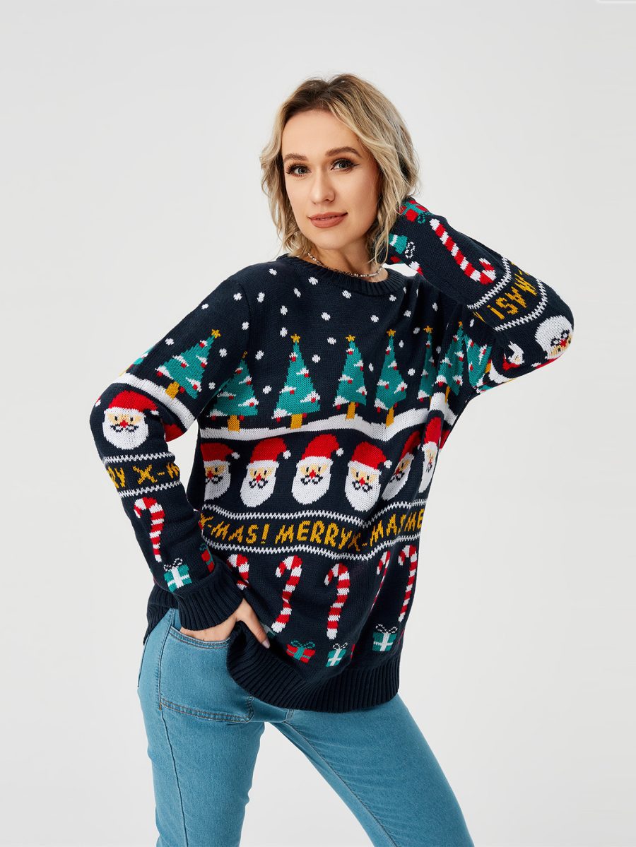 Women's Christmas Sweater Pullover Knitted Jumper Long Sleeve Crew Neck Sweater Shirt - Image 2