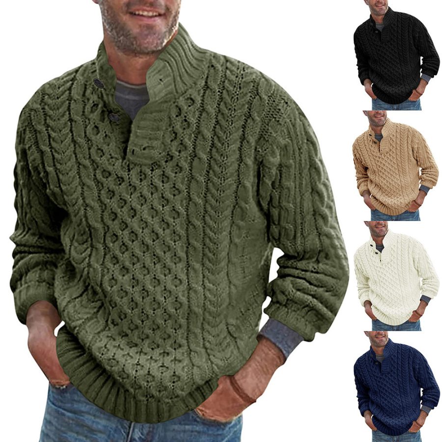 New Sweater Men's Solid Half High Neck Slim Long Sleeve - Image 2