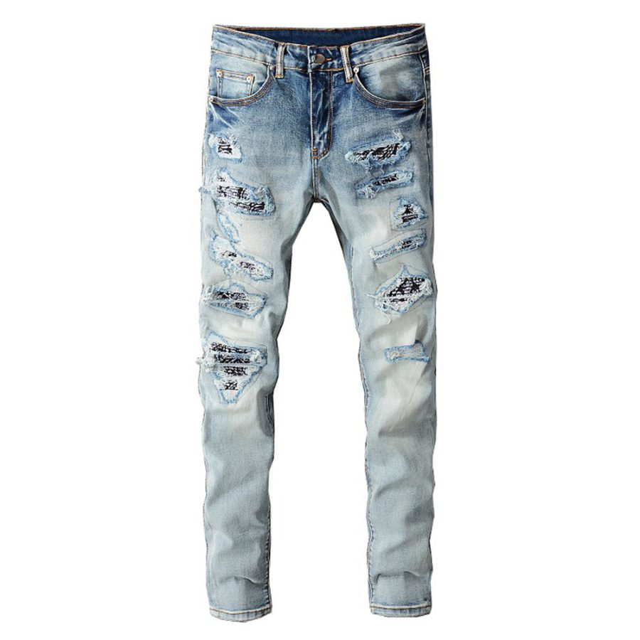 Fashion Men's Knee Hole Patch Jeans - Image 3