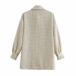 Women Plaid Pattern Thick Coats Jacket Pearl Buttons Long Sleeves Pocket Ladies Elegant Autumn Winter Coat - Image 3