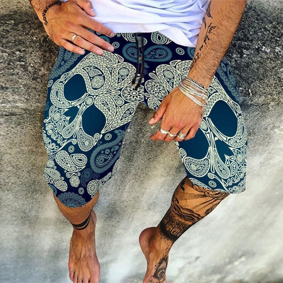 Skull Pattern Printing Digital 3D Men's Casual Quick-drying Beach Pants - Image 6