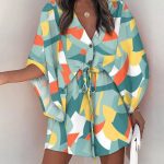 Women's V-Neck Tie Printed Beach Dress - Image 6