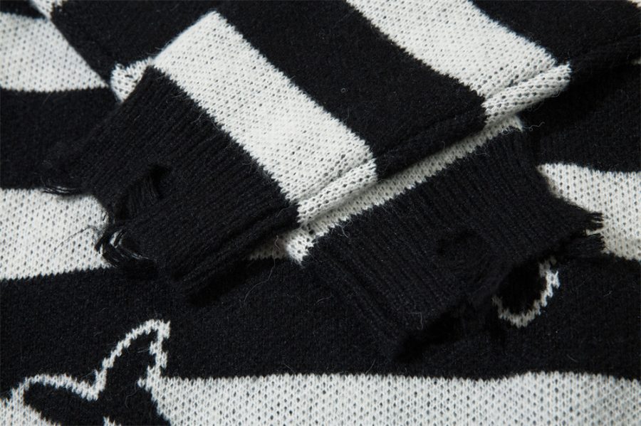 Striped Contrast Color Butterfly Round Neck Sweater Autumn And Winter - Image 8