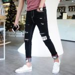 Autumn black ripped ankle jeans men - Image 2