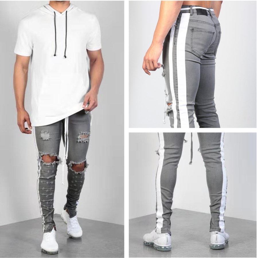 Jeans For Men Cross Knee Ripped Zipper - Image 4