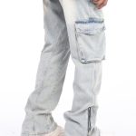 American Style Autumn And Winter Washed And Made Old Micro Elastic Jeans With Zipper Design At The Hem For Casual Pants - Image 6