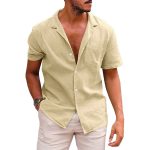 Men's Tops Casual Button Down Shirt Short Sleeve Beach Shirt Summer - Image 10