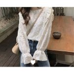 Sweet Trumpet Sleeves Embroidered Lace Blouse Blouse For Women's Wear - Image 5