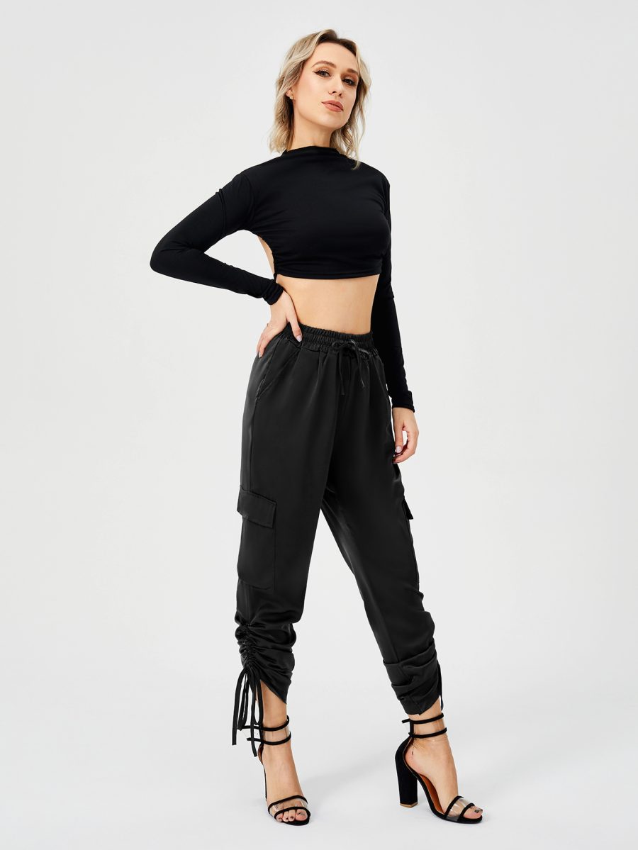 Women's Satin Jogger Pants Casual High Waist Long Lounge Pant Trousers With Pockets - Image 3