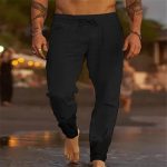 Men's Solid Color Cotton Linen Loose Beach Casual Pants - Image 5