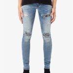 Cashew Flower Printed Patch Slim Fitting Light Colored Jeans For Men
