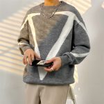 Men's Japanese Vintage Contrast Casual Versatile Round Neck Sweater - Image 5