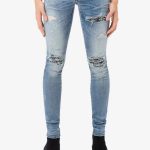Cashew Flower Printed Patch Slim Fitting Light Colored Jeans For Men - Image 2