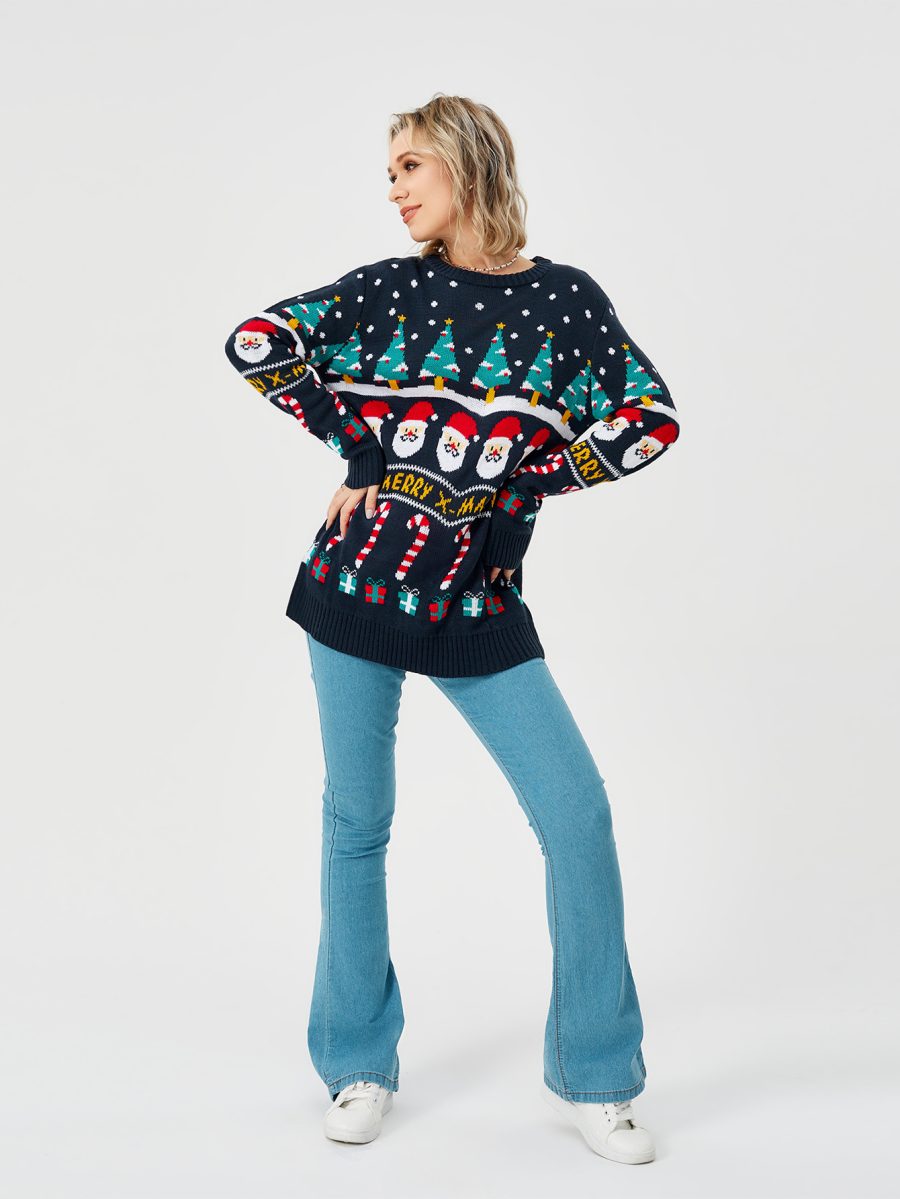 Women's Christmas Sweater Pullover Knitted Jumper Long Sleeve Crew Neck Sweater Shirt - Image 4