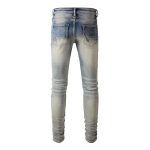 Iridescence Printed Patch Worn Baby Blue Jeans Male - Image 2