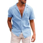 Men's Tops Casual Button Down Shirt Short Sleeve Beach Shirt Summer - Image 8